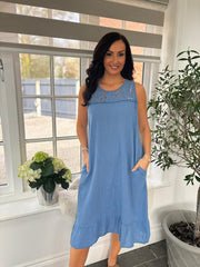 Denim Lace Detail Dress Saylor