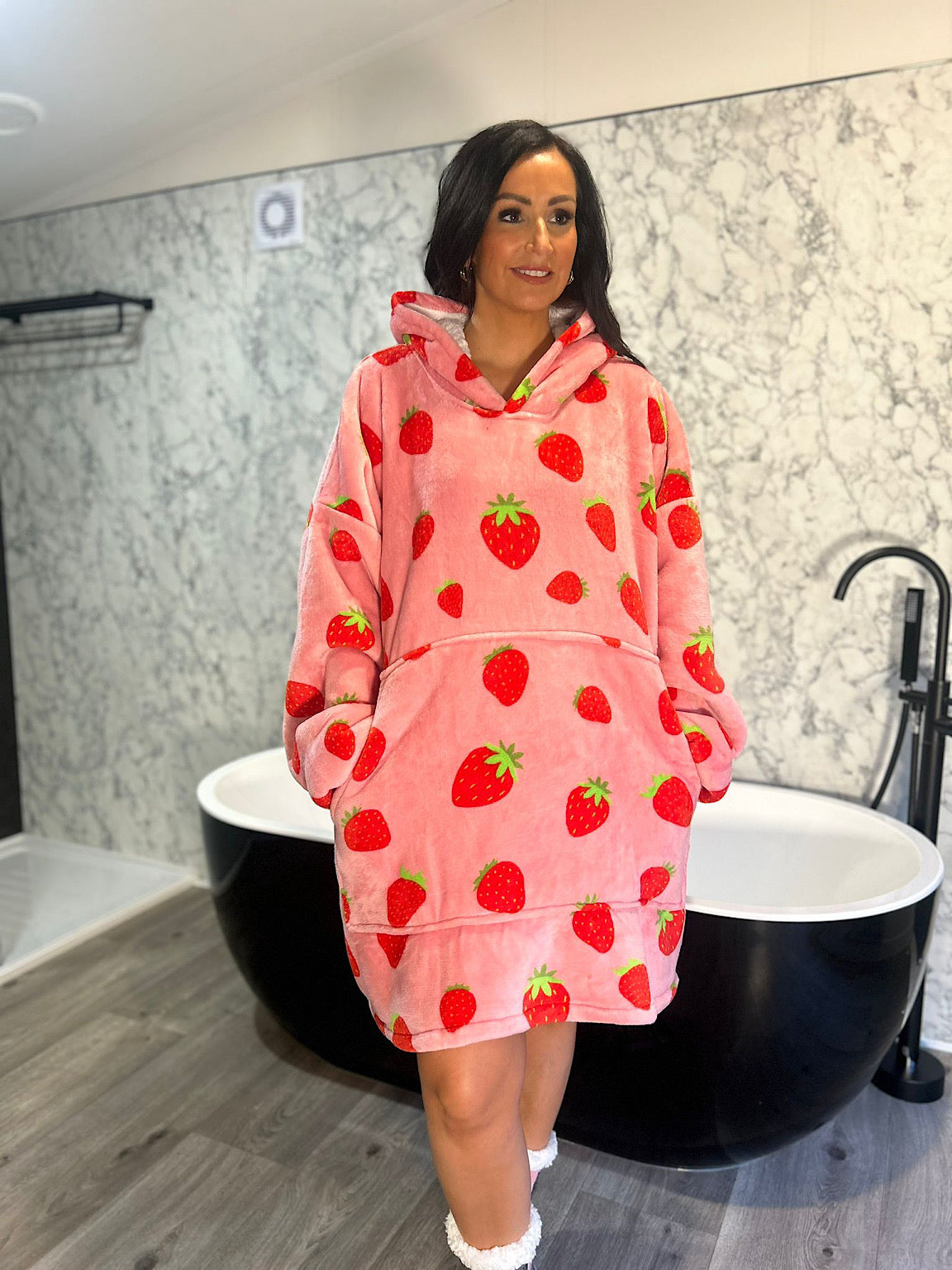 Pink Strawberries Oversized Blanket Hoodie Tillett's