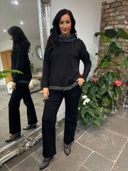 Black Textured Trim Sweat Top Iris