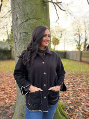 Black Leopard Trim Coat Maisy