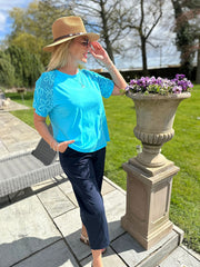 Blue Net Sleeve Applique Tee Gemma