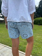 Blue Paisley Bubble Cotton Shorts