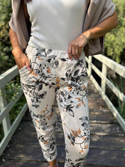 Stone Floral Print Trousers Isla
