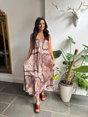 Mocha Vintage Paisley Dress Odette