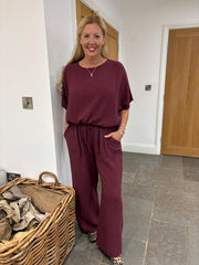 Wine Bubble Cotton Trousers