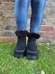 Black Faux Suede Lined Boots