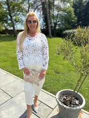 White Loose Swirl Crochet Knit Veronica