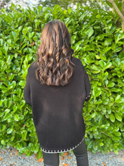 Black Blanket Stitch V Neck Jumper Jenny