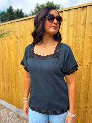 Black Lace Trim Tee Carla