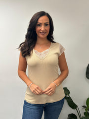 Stone Ribbed Lace Detail Top Amelia