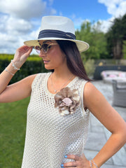 Gold Open Knit Shimmer Dress Flora
