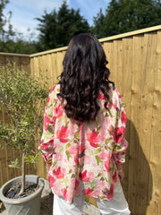 Red Poppy Print Blouse Rachel