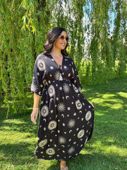 Black Sunburst Kaftan Dress Jolene