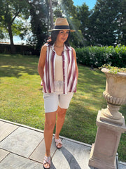 Wine Striped Sleeveless Blouse Lola