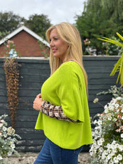 Lime V-Neck Reverse Seam Knit Diana