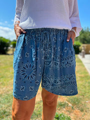 Denim Paisley Shorts