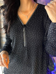 Black Sparkle Diamante Zip Top Cassie