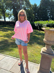 Pink Puff Sleeve Striped Top Erin