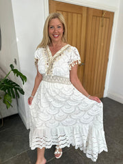 White Tassel Trim Maxi Dress Emery