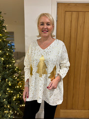 Winter White Gold Xmas Tree Knit Ava