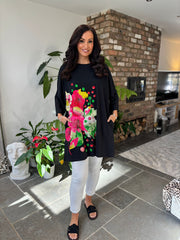 Black Diamante Abstract Floral Tee Scarlett