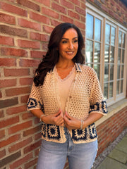 Navy Patchwork loose Knit Shirt Perrie