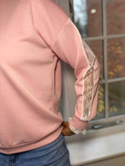 Pink Lace Sleeve Sweatshirt Angela