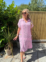 Candy Pink Bubble Cotton Paisley Shirt Dress Jane