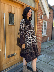 Chocolate Leopard Floral Trim Dress Eden