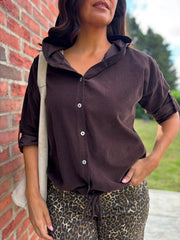 Chocolate Soft Cord Hooded Jacket Trina