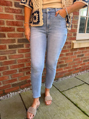 Light Denim Embellished Straight Leg Jeans