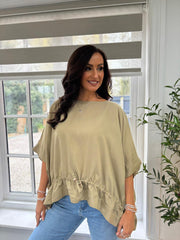 Khaki Shimmer Drawstring Top Holly