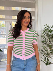 Pink Striped Knitted Cardi Evie