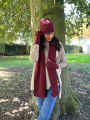 Wine Ribbed Three Piece Scarf Set