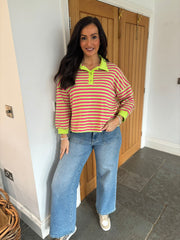 Lipstick & Lime Collared Sweat Top Naomi