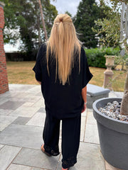 Black Sequin Trim Top Astrid