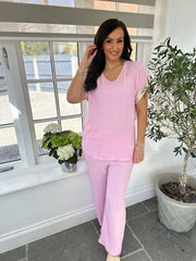 Pink Gold Trim Textured Top Joanie