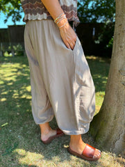 Mocha Smocked Waist Hareem Trousers