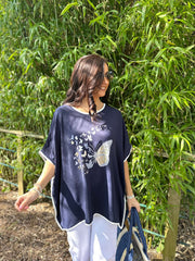 Navy Butterfly Crepe Top Gail