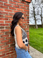 Navy Crochet Fringe Waistcoat Jan