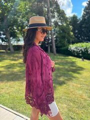 Wine Textured Lace Hem Shirt Dina