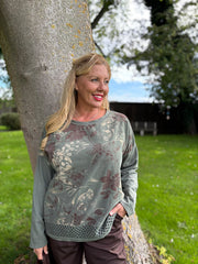 Khaki Crochet Hem Floral Top Ellis