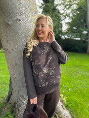 Chocolate Crochet Hem Floral Top Ellis