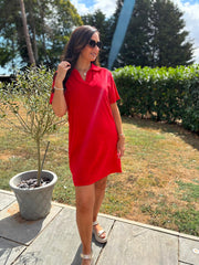 Red Collared Towelling Dress Natasha