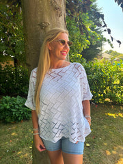 White Abstract Pattern Knit Tori