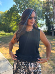 Black Fluffy Hem Knitted Tank Gina