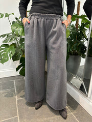 Grey Herringbone Wide Leg Trousers