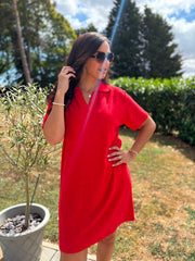 Red Collared Towelling Dress Natasha