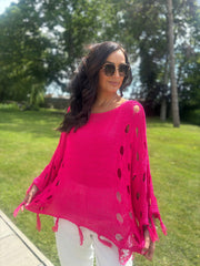 Lipstick Distressed Fringe Knit Kaiya