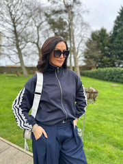 Navy Lace Detail Zip Jacket Stevie